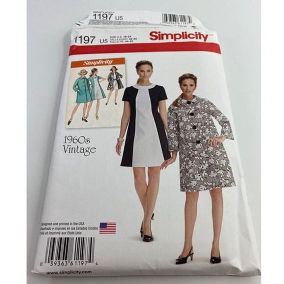 Simplicity 1197 1960s Vintage Dress & Coat Pattern Sizes 16-24 Uncut - Picture 2 of 7